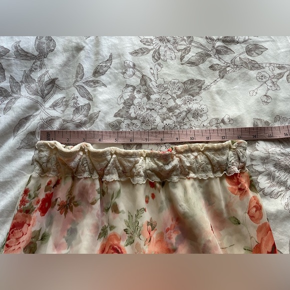 Vintage Pull On Cream Floral Asymmetric Slip Skirt Medium Fairycore Coquette - Picture 7 of 8